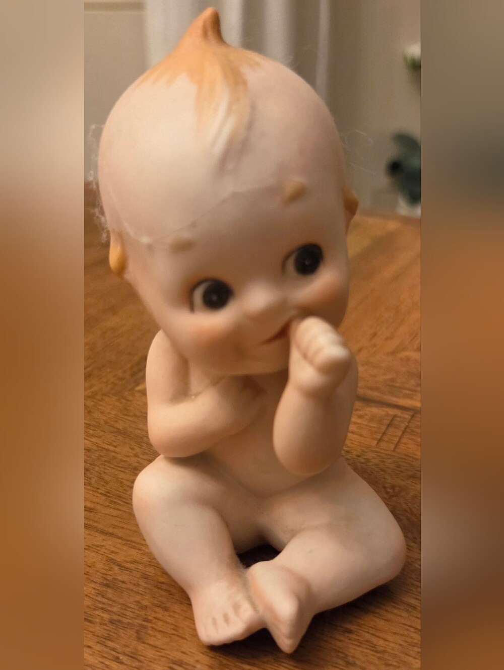 Vintage Lefton KW228 Kewpie Baby Figurine Bisque Porcelain Thumb Sucking Cherub